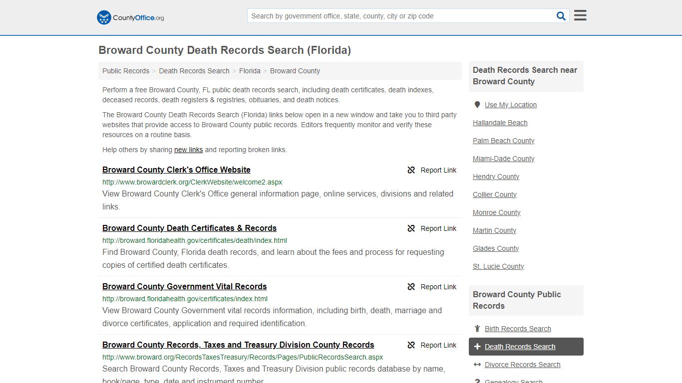 Broward County Death Records Search (Florida) - County Office